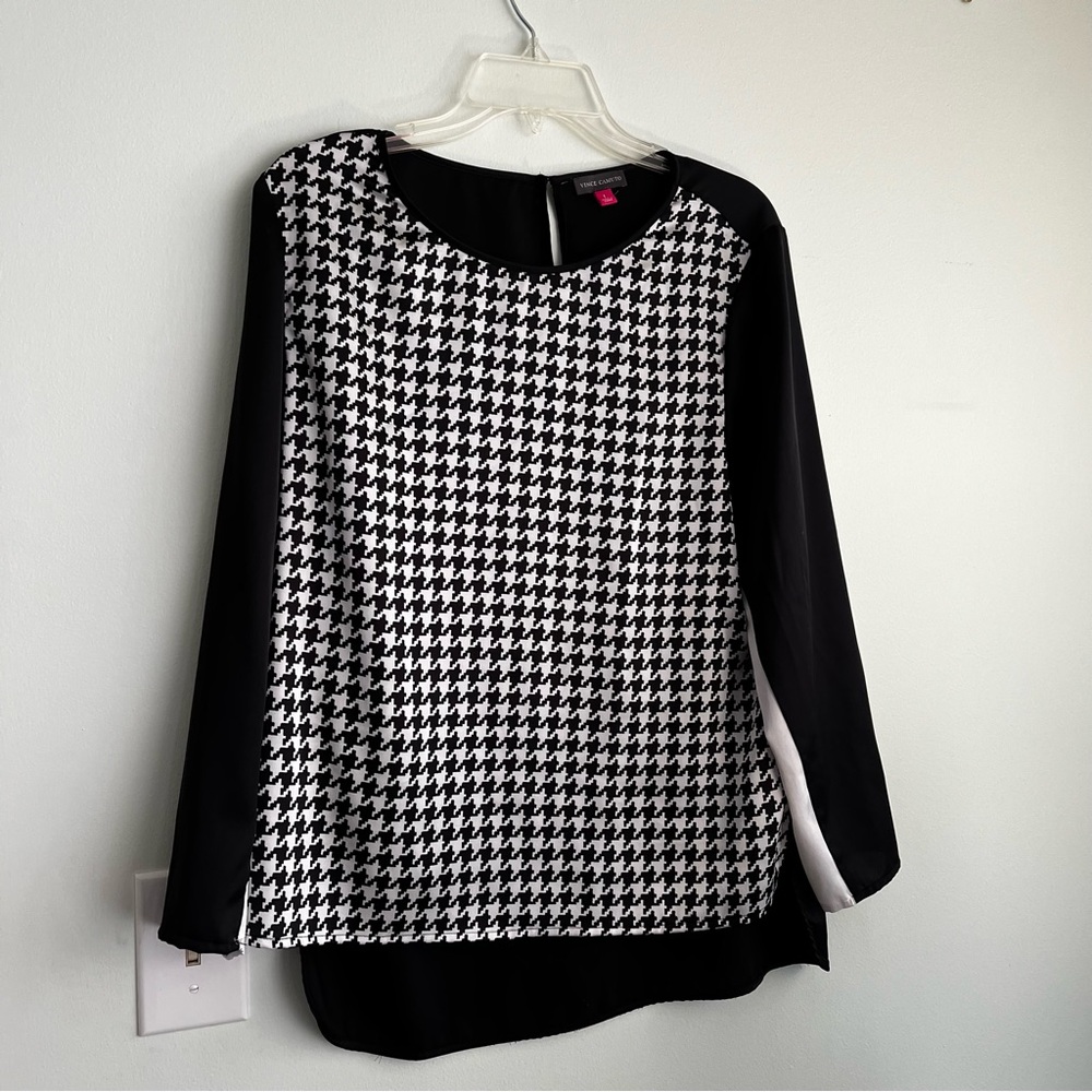 Vince Camuto Black and White Houndstooth Blouse